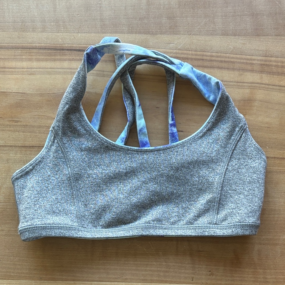 Gray Ivivva Sports Bra with Blue Accents